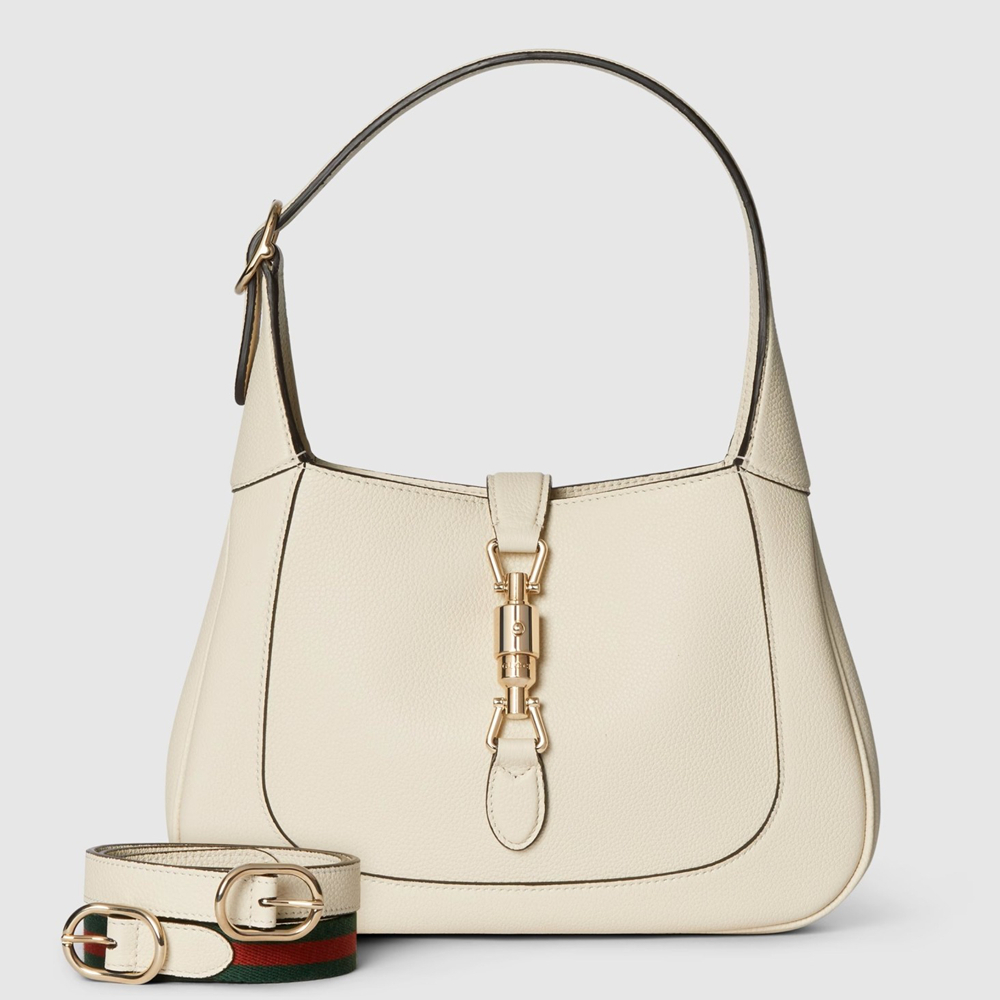 Gucci Jackie 1961 Small Shoulder Bag in White Grained Calfskin GGBS10555