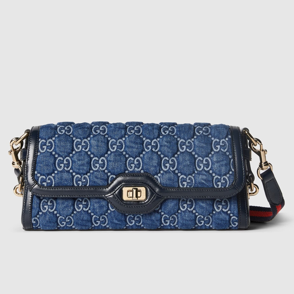 Gucci Luce Small Shoulder Bag in Blue GG Denim GGBS10815