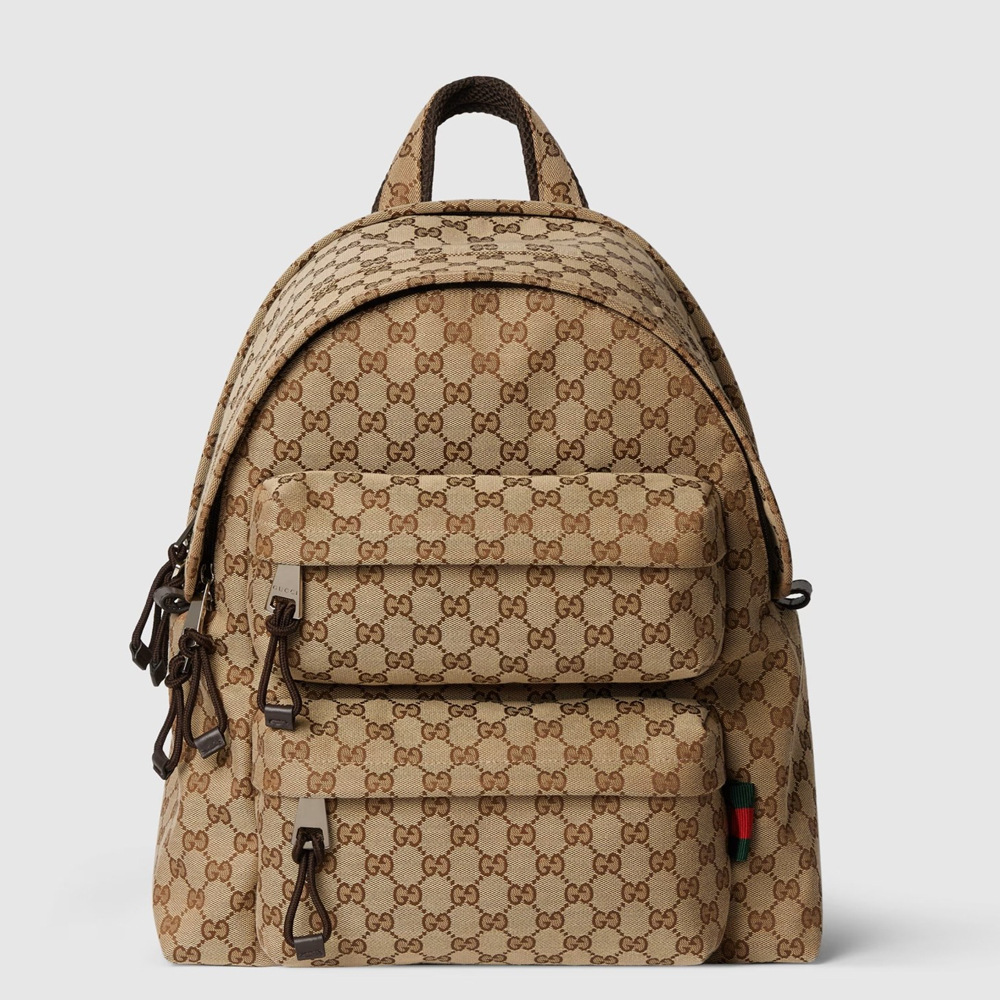 Gucci Medium Backpack with Gucci Logo in Beige Original GG Canvas GGBS10018