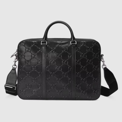 Gucci Medium Briefcase Bag in Black GG Embossed Leather GGBS10149