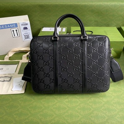 Gucci Medium Briefcase Bag in Black GG Embossed Leather GGBS10149