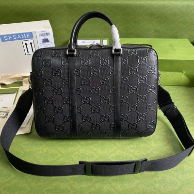 Gucci Medium Briefcase Bag in Black GG Embossed Leather GGBS10149