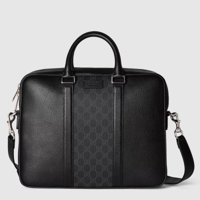 Gucci Medium Briefcase in Black Leather with GG Supreme Canvas GGBS10150