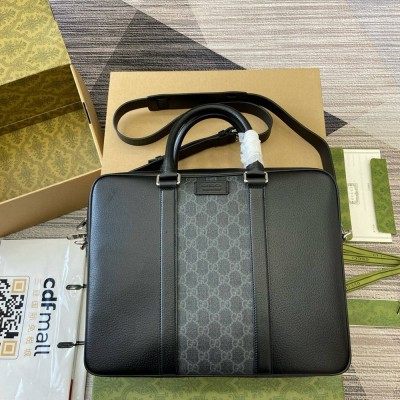 Gucci Medium Briefcase in Black Leather with GG Supreme Canvas GGBS10150