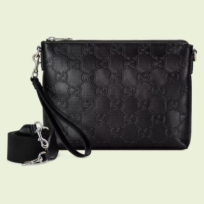 Gucci Medium Messenger Bag in Black GG Embossed Leather GGBS10566