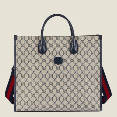 Gucci Medium Tote Bag in Blue GG Supreme Canvas with Blue Leather GGBS10897