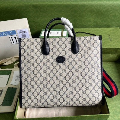 Gucci Medium Tote Bag in Blue GG Supreme Canvas with Blue Leather GGBS10897