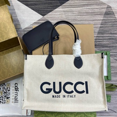 Gucci Medium Tote Bag in Canvas with Blue Gucci Print GGBS10899