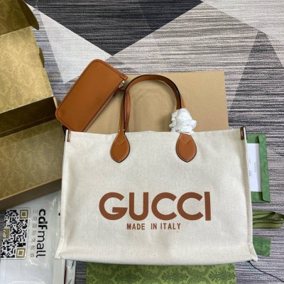 Gucci Medium Tote Bag in Canvas with Brown Gucci Print GGBS10900