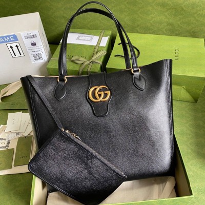 Gucci Medium Tote Bag with Double G in Black Calfskin GGBS10903