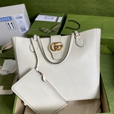 Gucci Medium Tote Bag with Double G in White Calfskin GGBS10904