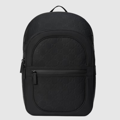 Gucci Men's Backpack in Black GG Rubber-effect Leather GGBS10019