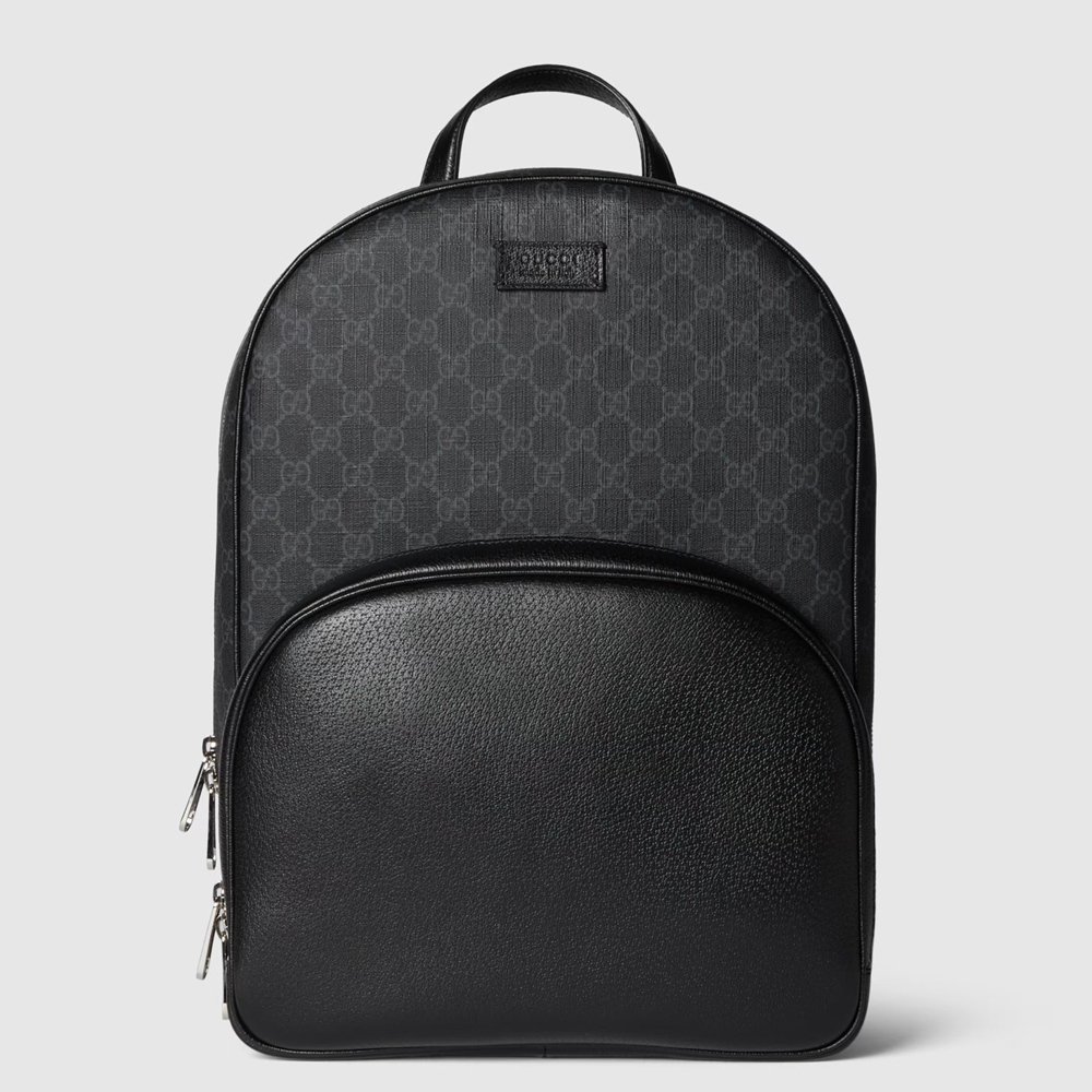 Gucci Men's Backpack in Black Leather with GG Supreme Canvas GGBS10021