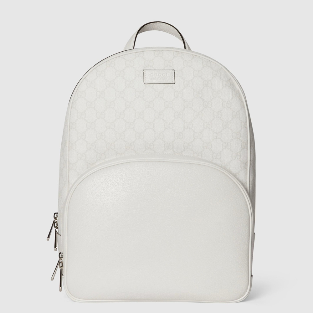 Gucci Men's Backpack in White Leather with GG Supreme Canvas GGBS10022