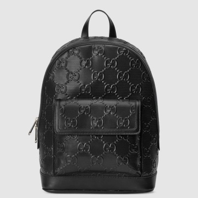 Gucci Men's Medium Backpack In Black GG Embossed Leather GGBS10023