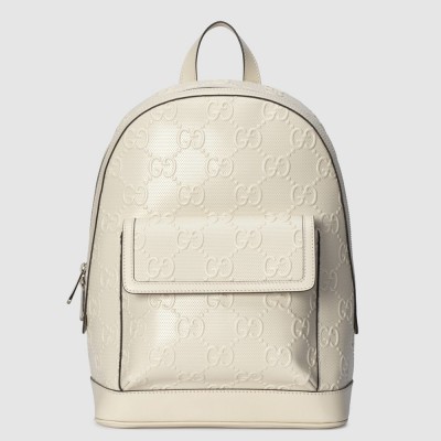 Gucci Men's Medium Backpack In White GG Embossed Leather GGBS10024