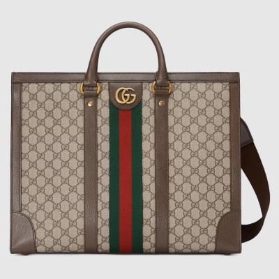 Gucci Men's Ophidia Large Tote Bag in Beige GG Supreme Canvas GGBS10871