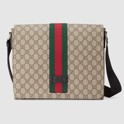 Gucci Messenger Bag in Beige GG Supreme Canvas with Web GGBS10571