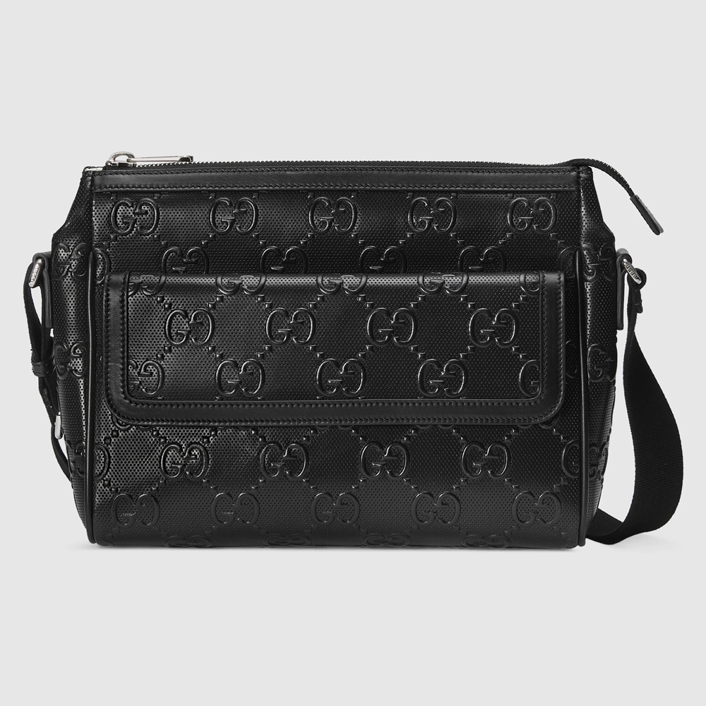 Gucci Messenger Bag in Black GG Embossed Perforated Leather GGBS10574