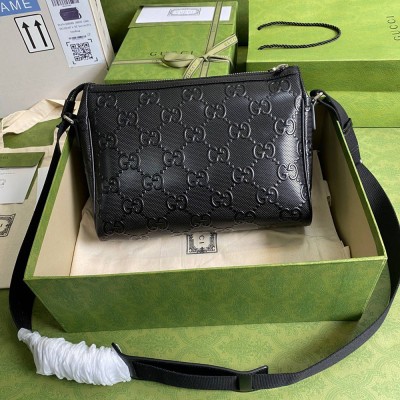 Gucci Messenger Bag in Black GG Embossed Perforated Leather GGBS10574