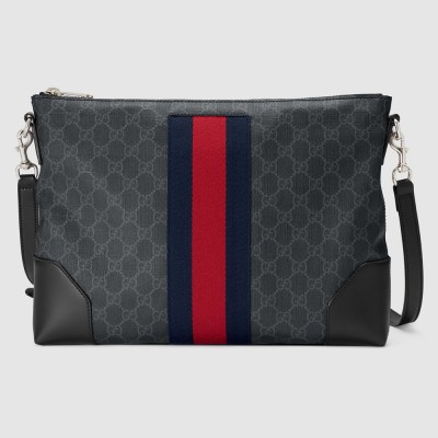 Gucci Messenger Bag in Black GG Supreme Canvas with Web GGBS10578