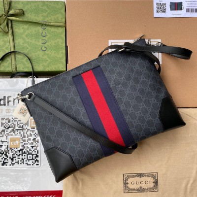 Gucci Messenger Bag in Black GG Supreme Canvas with Web GGBS10578