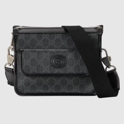 Gucci Messenger Bag with Flap in Black GG Supreme Canvas GGBS10584