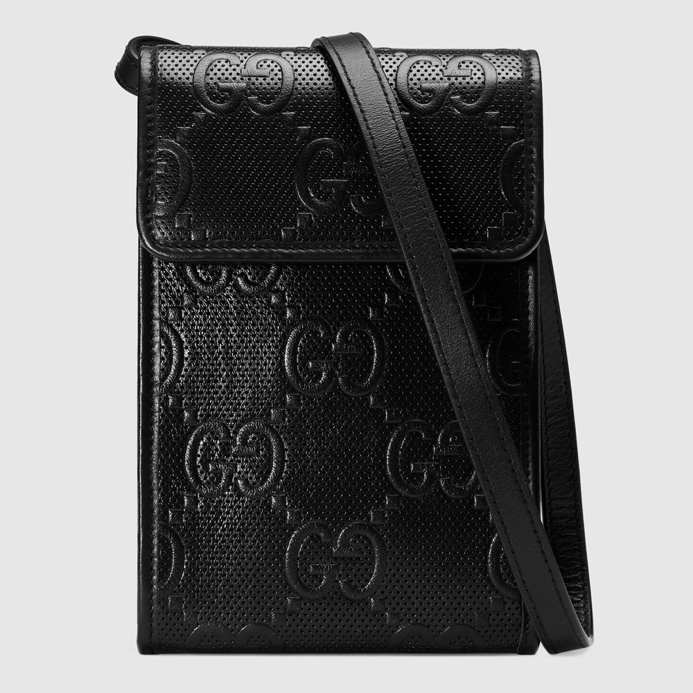 Gucci Mini Messenger Bag In Black GG Embossed Leather GGBS10586