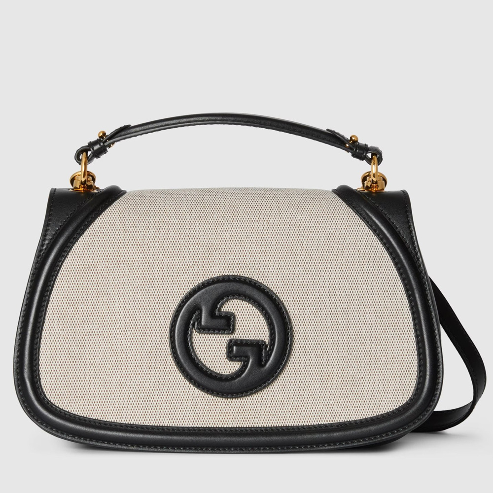 Gucci New Blondie Small Handle Bag in Canvas with Black Leather GGBS10100