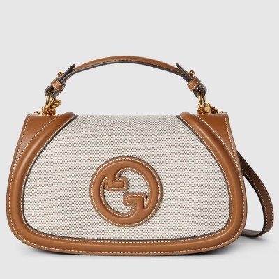 Gucci New Blondie Small Handle Bag in Canvas with Brown Leather GGBS10101