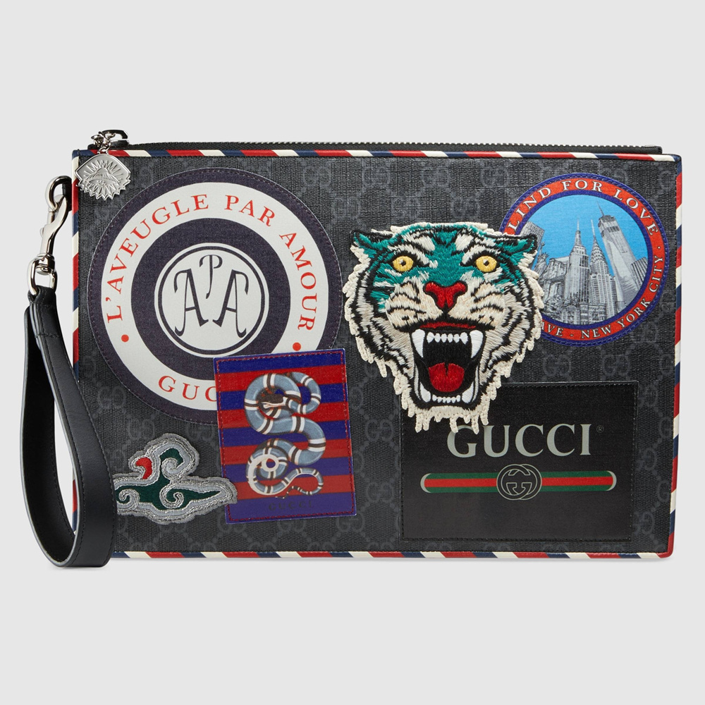 Gucci Night Courrier Portfolio Pouch in Black GG Supreme Canvas GGBS10758