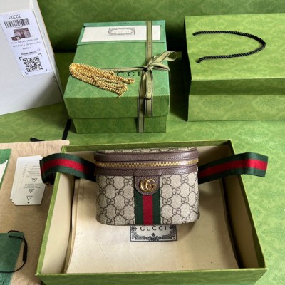 Gucci Ophidia Belt Bag in Beige GG Supreme with Brown Leather GGBS10669