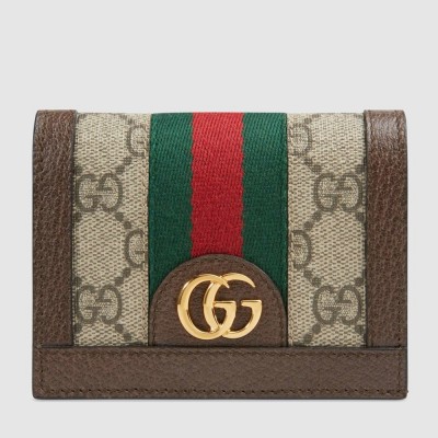 Gucci Ophidia Card Case Wallet in Beige Canvas with Brown Leather GGBS11015