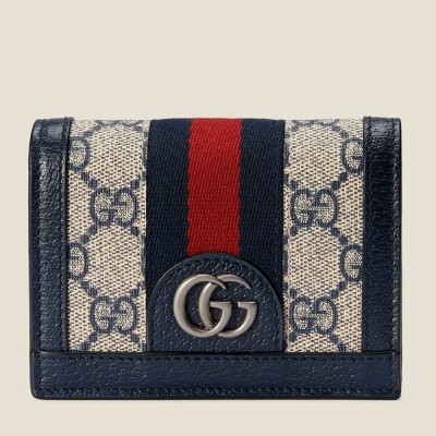 Gucci Ophidia Card Case Wallet in Blue GG Supreme Canvas GGBS11018