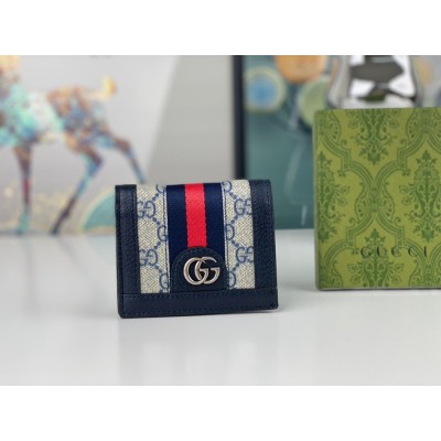 Gucci Ophidia Card Case Wallet in Blue GG Supreme Canvas GGBS11018