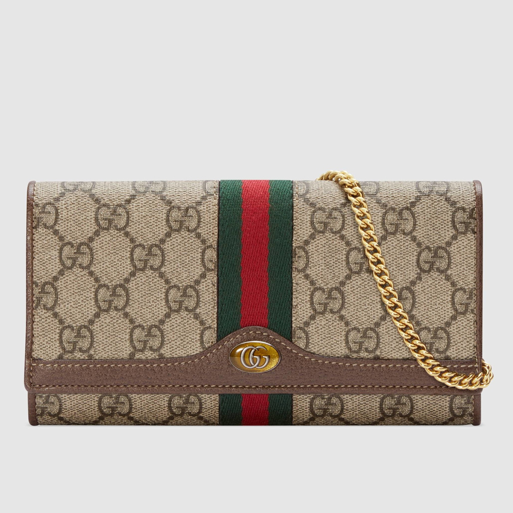 Gucci Ophidia Chain Wallet in Beige GG Supreme Canvas GGBS11020