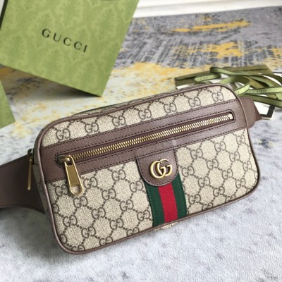 Gucci Ophidia GG Belt Bag in Beige GG Supreme with Brown Leather GGBS10673