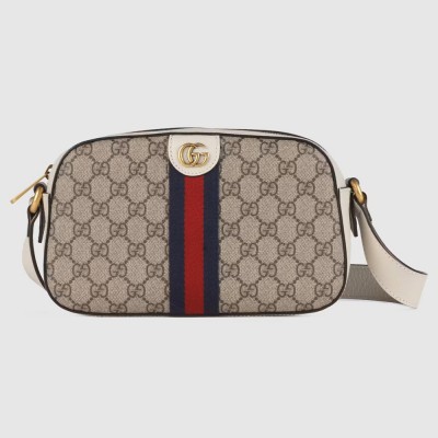 Gucci Ophidia GG Camera Bag in GG Canvas with White Leather GGBS10681