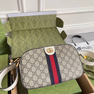 Gucci Ophidia GG Camera Bag in GG Canvas with White Leather GGBS10681