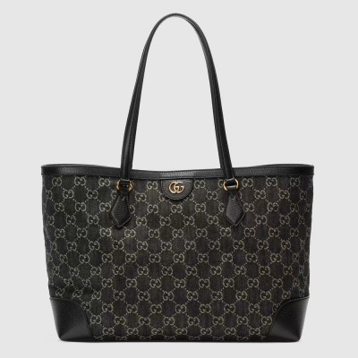 Gucci Ophidia GG Medium Tote Bag in Black GG Jacquard Denim GGBS10725