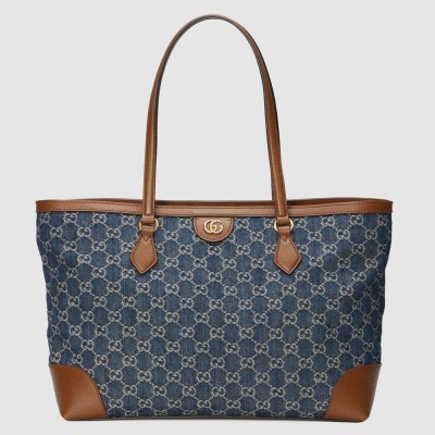 Gucci Ophidia GG Medium Tote Bag in Blue GG Jacquard Denim GGBS10727