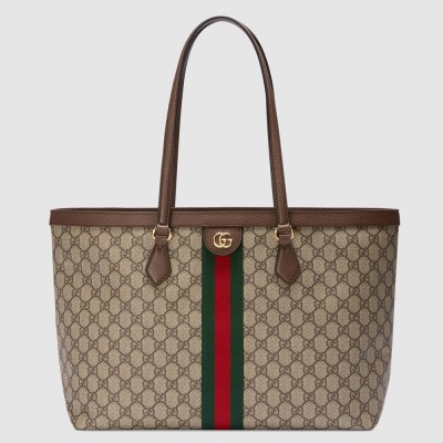 Gucci Ophidia GG Medium Tote Bag in GG Canvas with Brown Leather GGBS10729