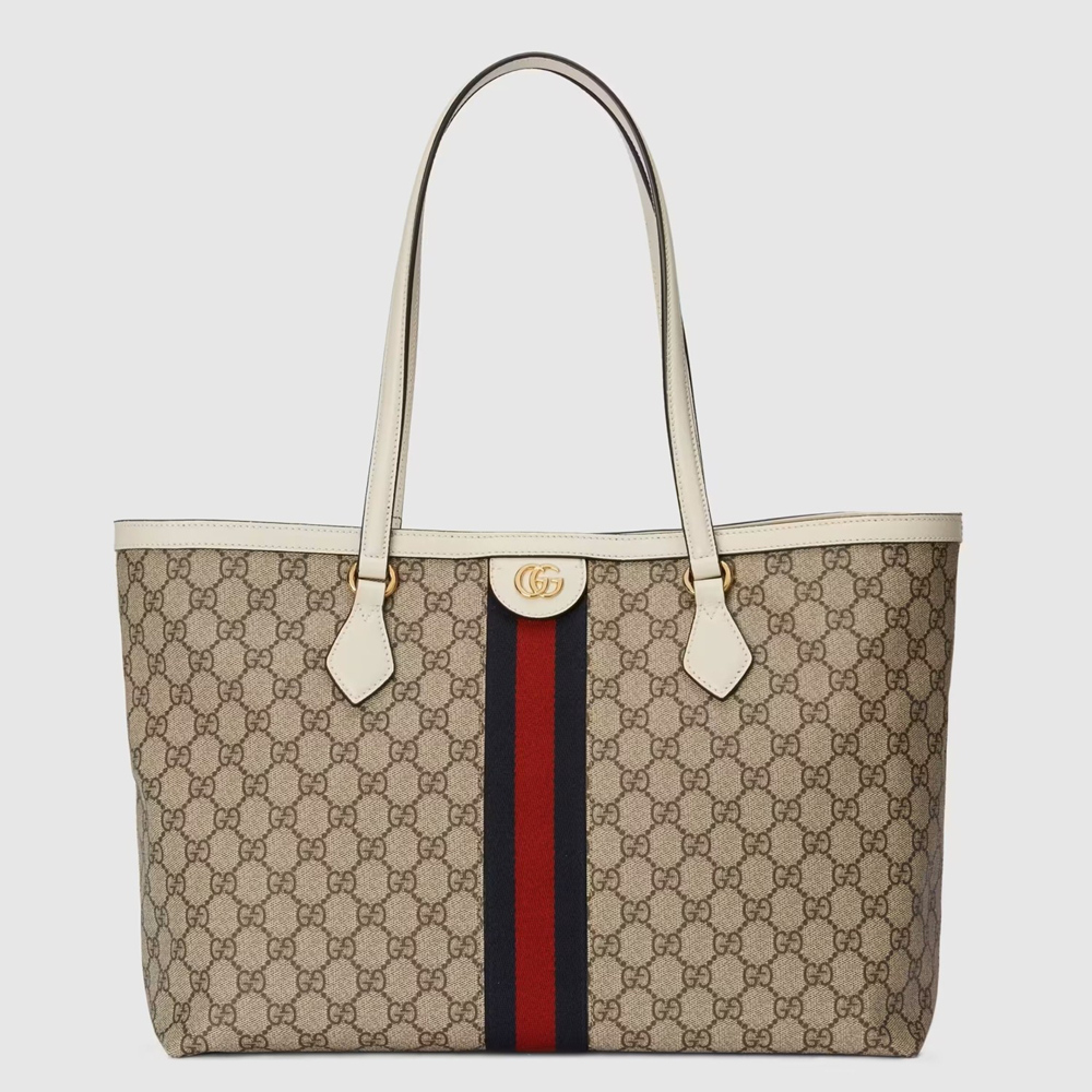 Gucci Ophidia GG Medium Tote Bag in GG Canvas with White Leather GGBS10730