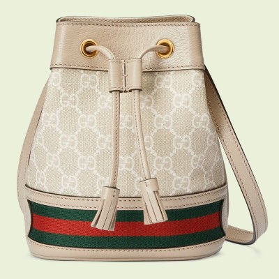 Gucci Ophidia GG Mini Bucket Bag in White Supreme Canvas GGBS10621