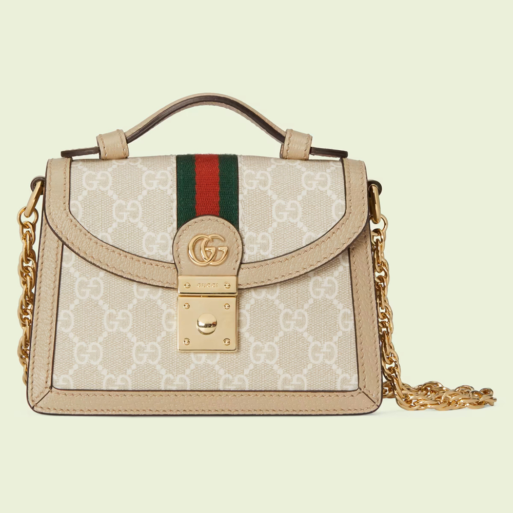 Gucci Ophidia GG Mini Chain Bag in White GG Supreme Canvas GGBS10453