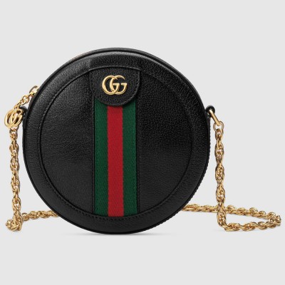 Gucci Ophidia GG Mini Round Shoulder Bag in Black Leather GGBS10653