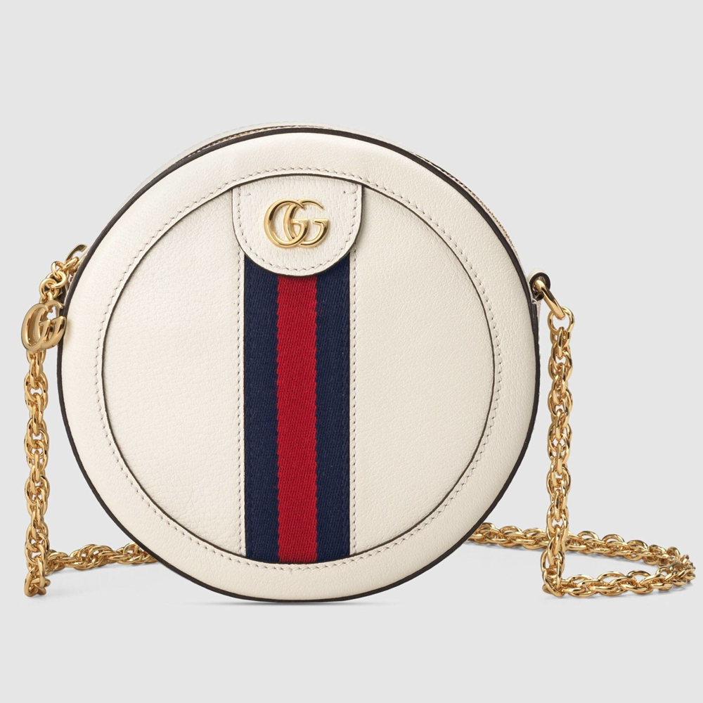 Gucci Ophidia GG Mini Round Shoulder Bag in White Leather GGBS10655