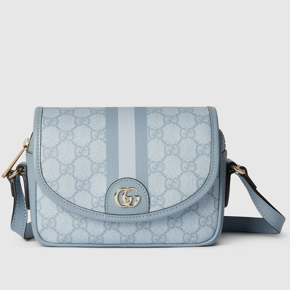 Gucci Ophidia GG Mini Shoulder Bag in Dusty Blue Supreme Canvas GGBS10656