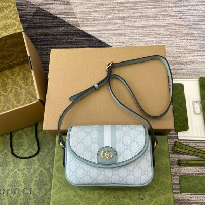 Gucci Ophidia GG Mini Shoulder Bag in Dusty Blue Supreme Canvas GGBS10656