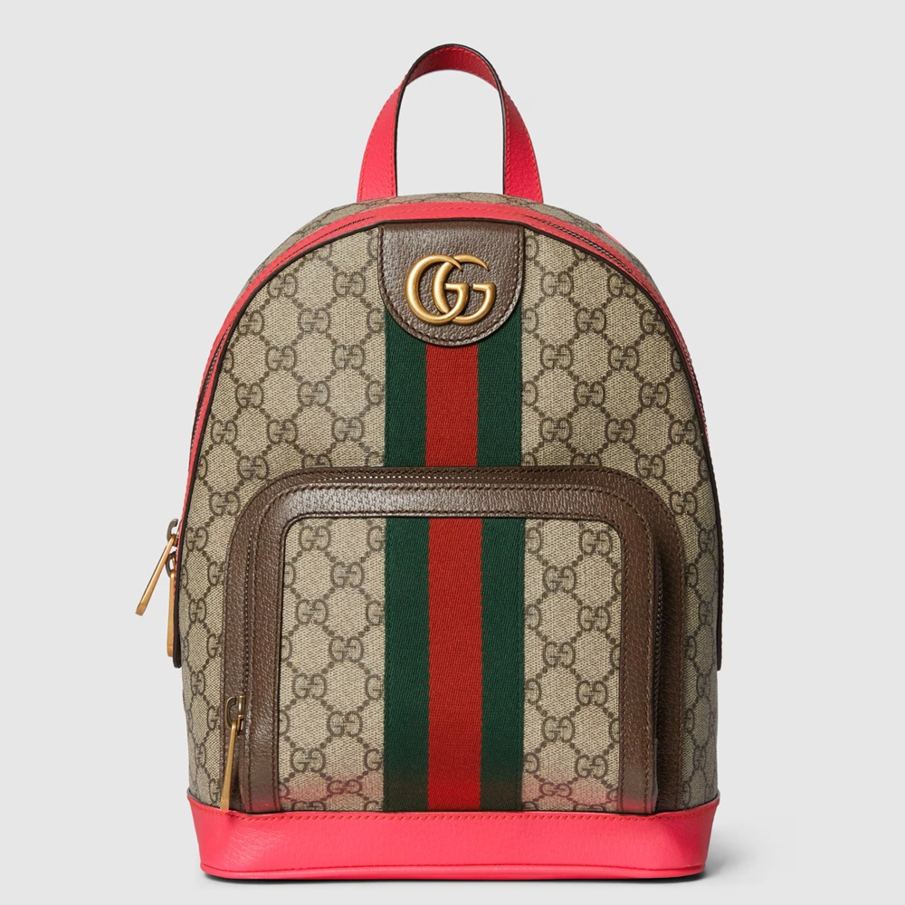 Gucci Ophidia GG Small Backpack in GG Canvas and Fuchsia Leather GGBS10043